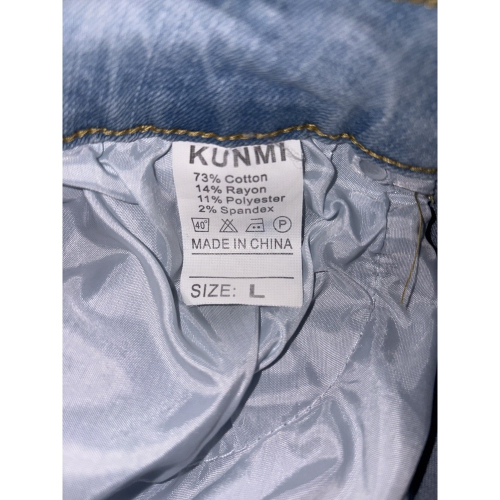 KUNMI Women's Jeans Light Wash Size L Distressed Straight Leg - Picture 4 of 7